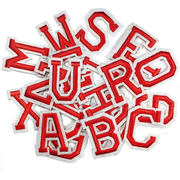 Luxshiny 26Pcs Iron on Letters Red Embroidery Clothing Patches for DIY Decoration