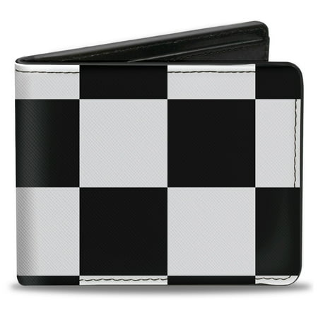Buckle-Down Wallet, Bifold, Checker Close Up Black White, Vegan Leather