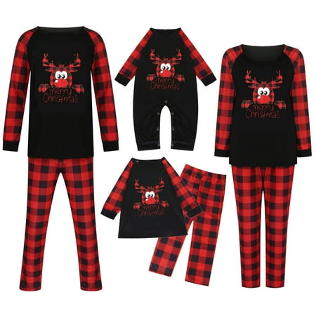 

Dezsed Christmas Pajamas for Family Christmas Women Mom Plaid Print Blouse Tops+Pants Family Clothes Pajamas