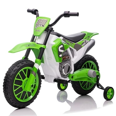 Green 12V Kids Ride On Motorcycle Dirt Bike with High/Low Speeds,Training Wheels, Spring Suspension