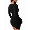 thumbnail image 3 of Women'S Long Sleeve Sweater Dress V Neck Bodycon Mini Fall Dresses Trendy Ribbed Ladies Winter Sweater Black L, 3 of 7
