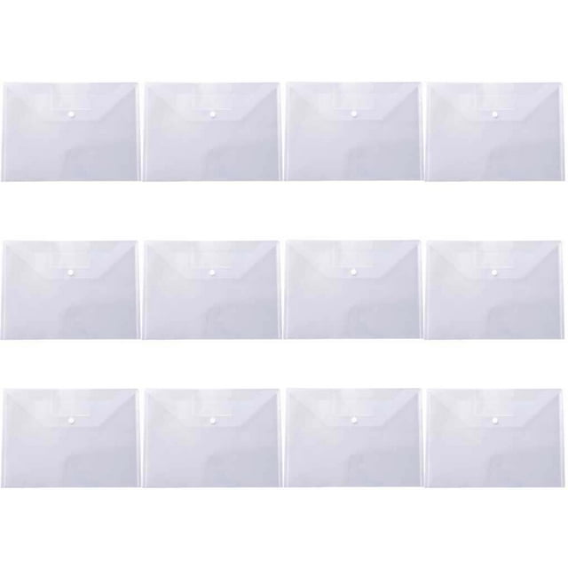 12 Pcs A4 Plastic Envelopes Waterproof Clear Document File Folders Tutorial Organizer Pouch Bag School Office Supplies Clear/Label pocket