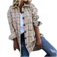 thumbnail image 2 of IROINID Veste Courte Décontractée pour Femmes, Surchemise à Carreaux avec Col Rabattu, Manches Longues, Kaki, 2 of 5