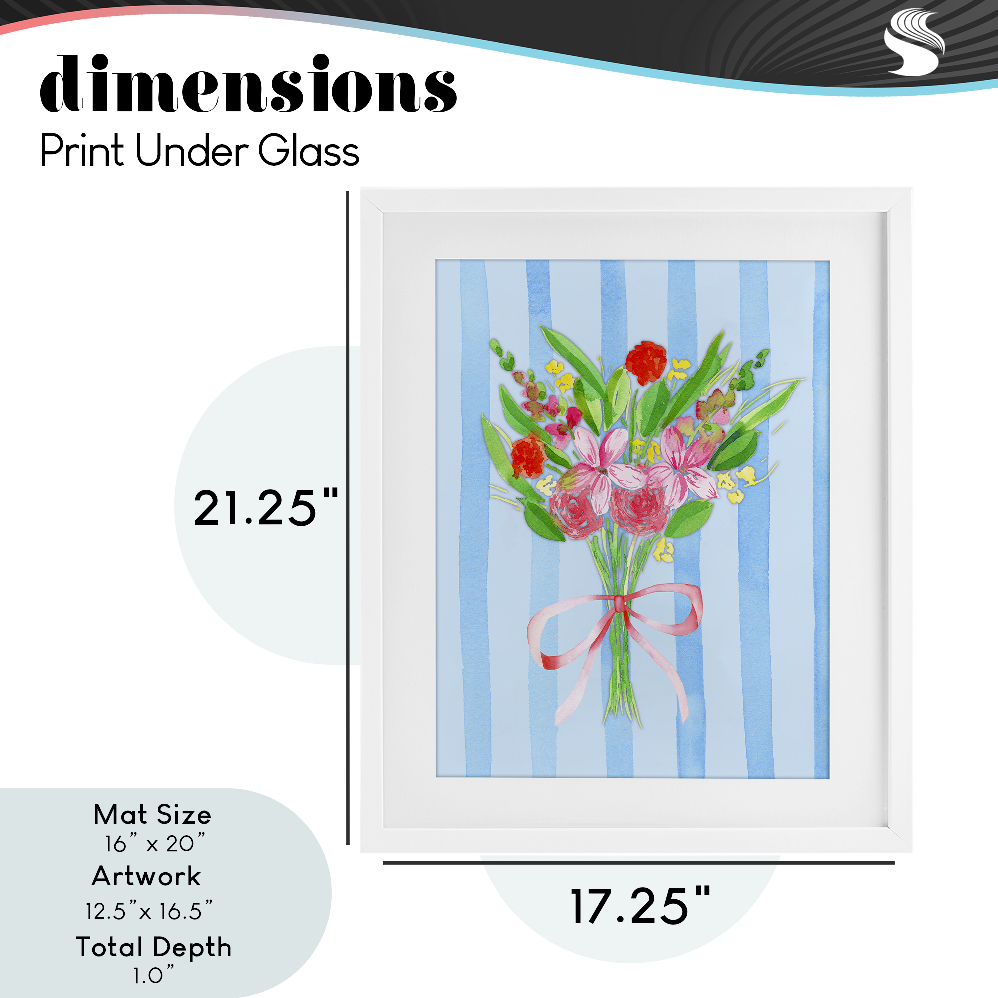 Blue and Pink Bouquet & Bow White Framed Print Under Glass, design by Nina Jacobs