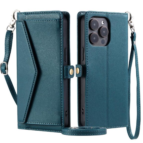 Wallet Crossbody Case for iphone 16 Pro Card Holder Wallet Case for Women Zipper Bills Slot Rfid Blocking