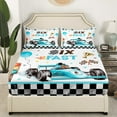 thumbnail image 3 of Six Fast Birthday Decor Bed Sheets Set Happy 6Th Birthday Decorations Sheet Set For Boys Blue Race Car Checkerboard Sheets Checkered Flags Racing Wheel Birthday Gifts Bedding Set Queen, 3 of 6