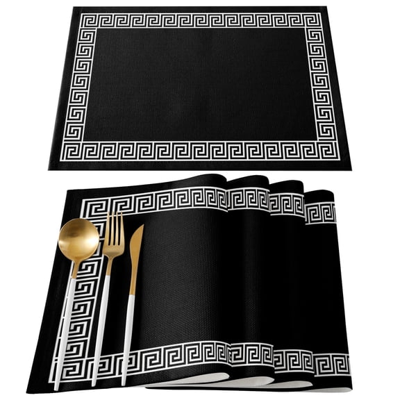 Black Placemats Set of 6, Modern Geometric Abstract Art Aesthetics Placemats for Dining Table, Place Mats for Kitchen Tabletop, Waterproof Wipeable Dining Table Mats Set