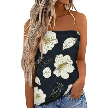 JDEFEG Plus Size Camisole Tops for Women Strapless Bandeau Corset Tank Casual Sleeveless Summer Vacation Loose Fit Holiday Top Shirt Blouse Women Tanks Top Navy Size L