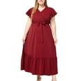 thumbnail image 3 of Ahuyic Womens Casual Dress,Womens Plus Size Dress,Womens Plus Size Summer Sashionable V-Neck Short Sleeved Solid Color Casual Dress,Red,XXXXXL, 3 of 5