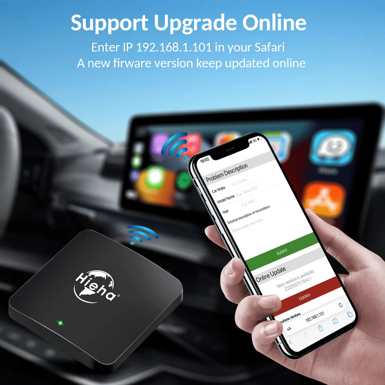 Wireless CarPlay Adapter 2023 Newest Version, Hieha Wireless Apple CarPlay  Dongle & 5.8GHz WiFi & 5G WiFi Online Update Plug & Play for OEM Factory  Wired CarPlay Cars (Model Year: 2016 to
