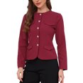 thumbnail image 4 of INSPIRE CHIC Business Casual Blazer Jackets for Women Long Sleeve Collarless Button Down Office Work Suit Jacket L Wine Red, 4 of 6