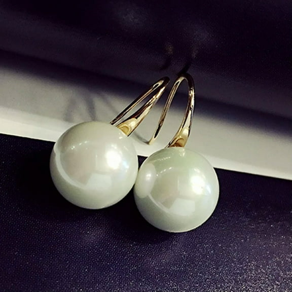 K-KED 16MM Natural White South Sea Shell Pearl Round Beads Stud Hook Earrings