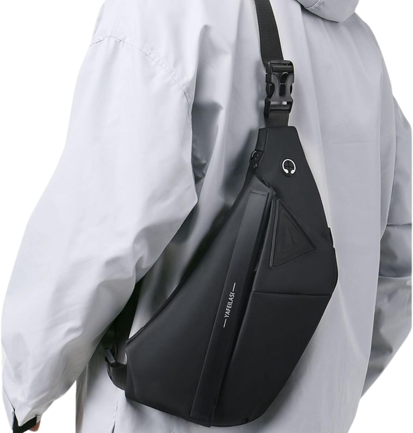 Anti-Theft Travel Sling Bag for Men and Women Expandable Waterproof Crossbody Bag Chest Shoulder Backpack (Black - Left shoulder)