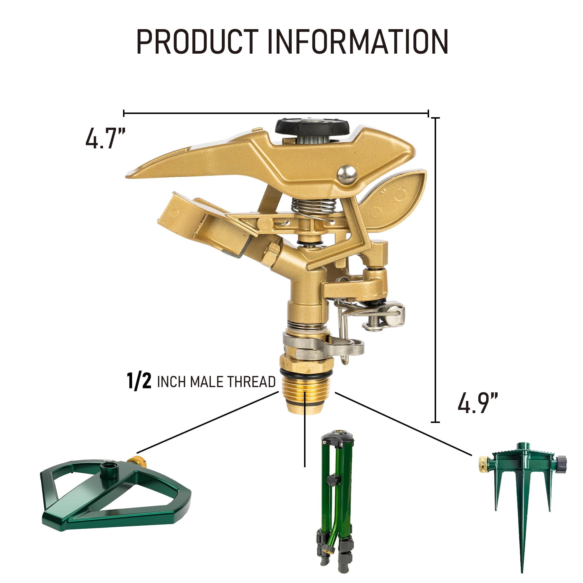 Large Impact Sprinkler On Tripod Base  Heavy Duty Zinc Alloy For Yard With Adjustable Head And Extendable 360 Full Coverage Irrigation Lawn Garden