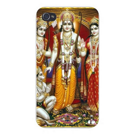 Apple Iphone Custom Case 4 4s White Plastic Snap on - Hindu Gods Lord Sita, Ram, Laxman, &