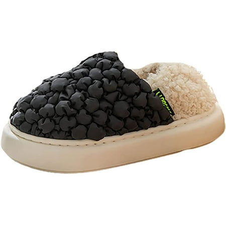 

PIKADINGNIS Unisex Chic Puff Slippers Warm Fleece Lined Slides Cozy House Shoes 2022 Winter