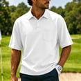 thumbnail image 3 of Men's Short Sleeve Polo Shirt with Chest Pocket, Relaxed Fit Breathable Business Casual Golf Tee for Men White L, 3 of 10