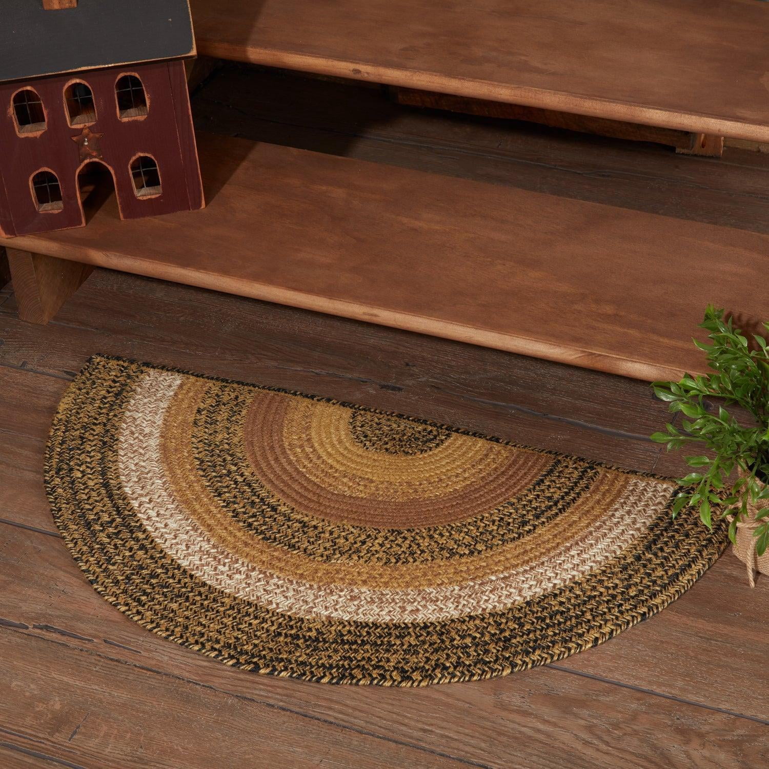 Rug Kettle Grove Jute Primitive Black Tan Braided No Slip Floor Mat TCC Brands
