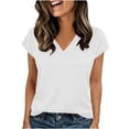 thumbnail image 3 of Pxxlle Summer Tops for Women Casual Cap Sleeve T Shirts Loose Fit V Neck Shirt Solid Color Basic Tees for Beach Vacation White L, 3 of 7