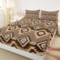 thumbnail image 3 of jejeloiu Vintage Boho Aztec Twin Sheet Sets,Geometric Rhombus Triangle Twin Fitted Sheet,Brown Bohemian Flat Sheet For Teens,Ultra Soft Home Decor,3-Piece, 3 of 7