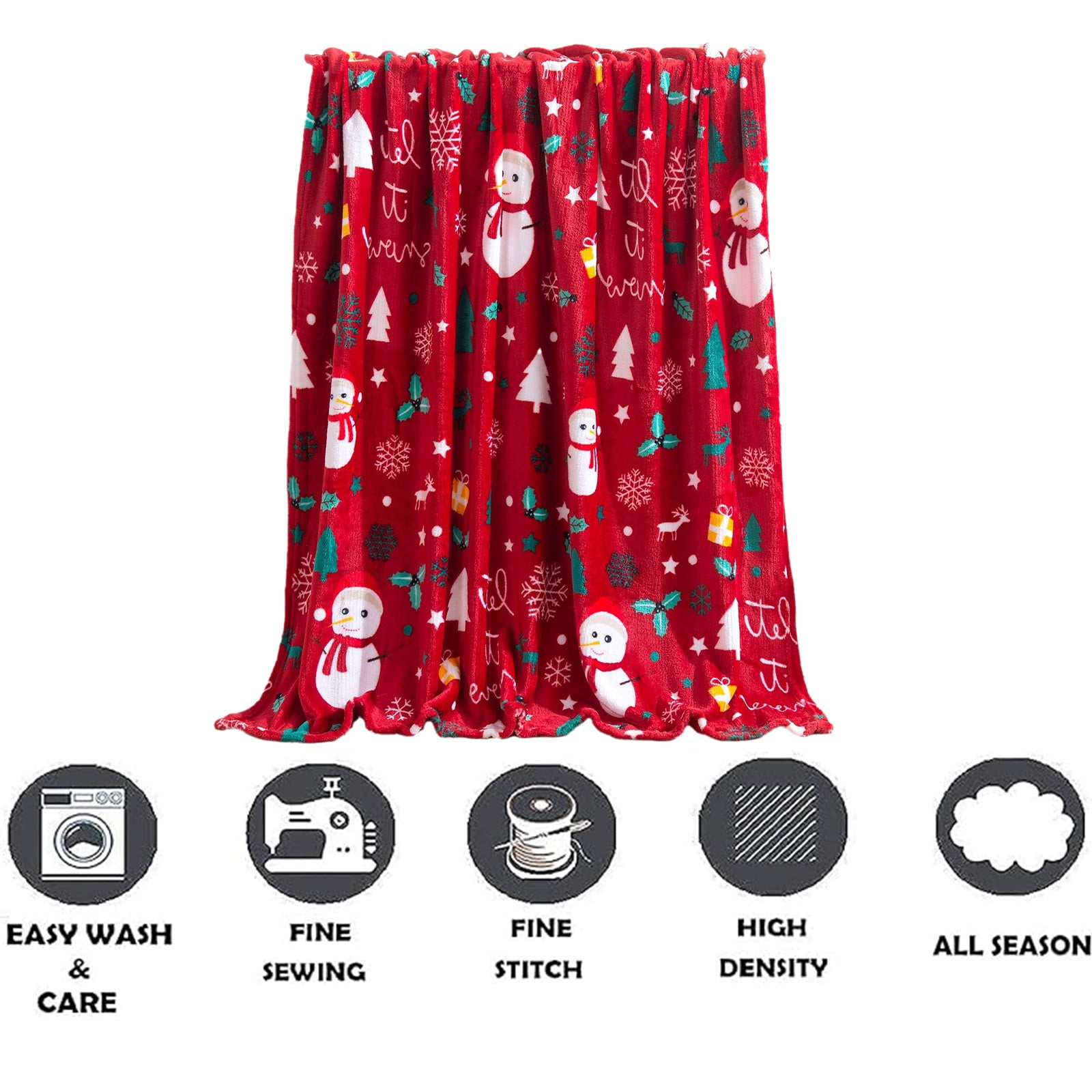 KeirineCC Christmas Throw Blanket | Red Snowflake Snowman Christmas Fleece Blanket | Soft, Plush, Warm Winter Cabin Throw, 27.5x39.3inch(F)