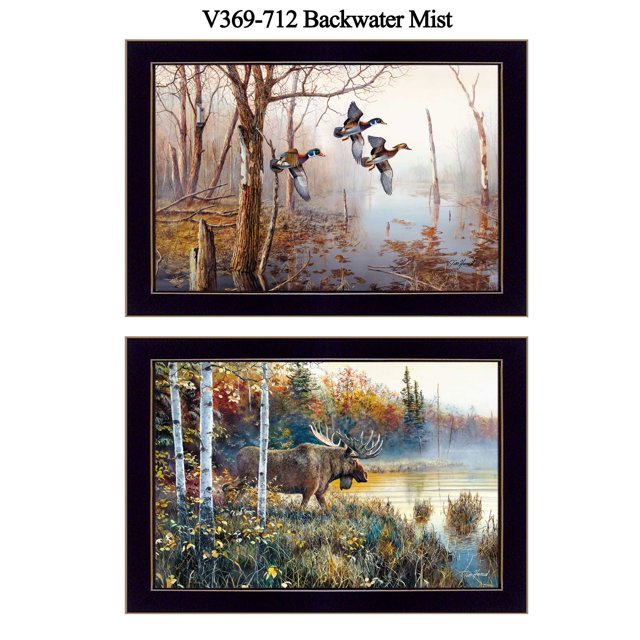 "Backwater Mist" Collection By Jim Hansen, Printed Wall Art, Ready To Hang Framed Poster, Black Frame