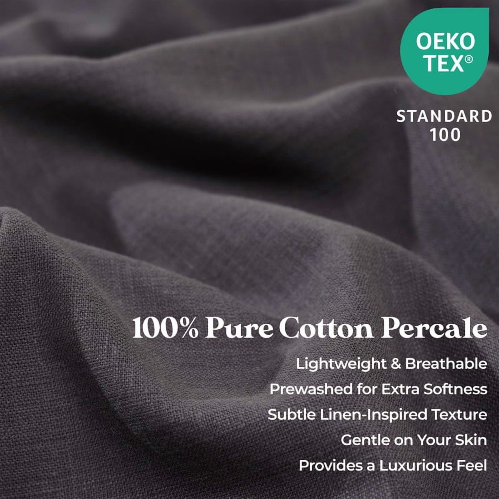 Superior Chloe 100% Cotton Percale Linen Texture Bed Sheet Set, Queen, Washed Plum