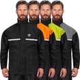 thumbnail image 1 of Waterproof Motorcycle Rain Suit, 2-Piece Reflective Gear, Lightweight Riding Jacket & Pants, Protective Raincoat with Hoodie (Black, XL-2XL), 1 of 5