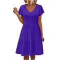 thumbnail image 1 of Diufon Midi Dresses for Women Summer V Neck Ruffle Cap Sleeve A-Line Dress Pleated Dress with Pockets, 1 of 1