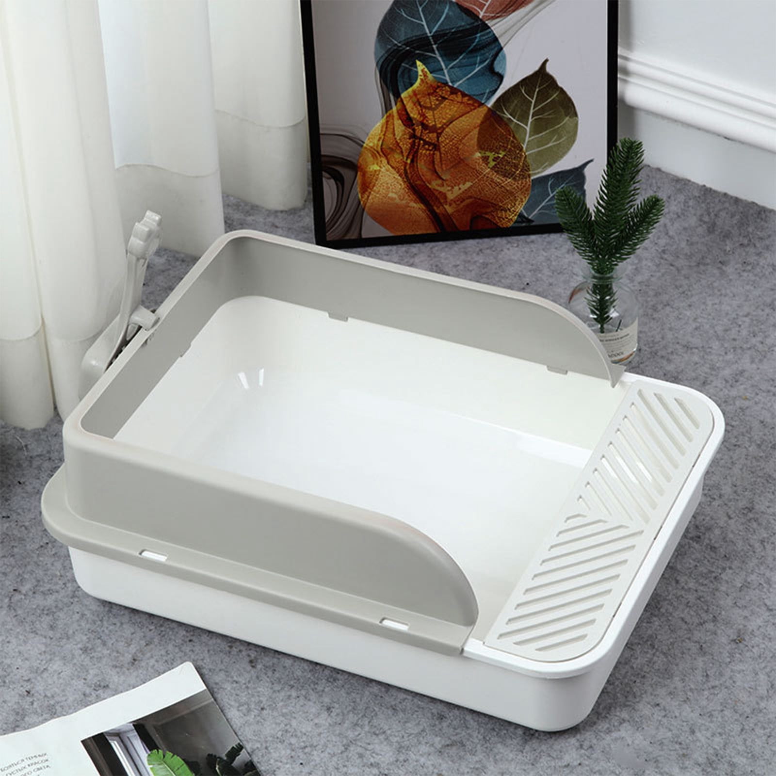 Tunhigl Extra-Large Splash-Proof Cat Litter Box 17x12x7" , Removable Cover & Rim, High-Sided Leak-Proof Design, BPA-Free Plastic, Includes Litter Scoop Gray
