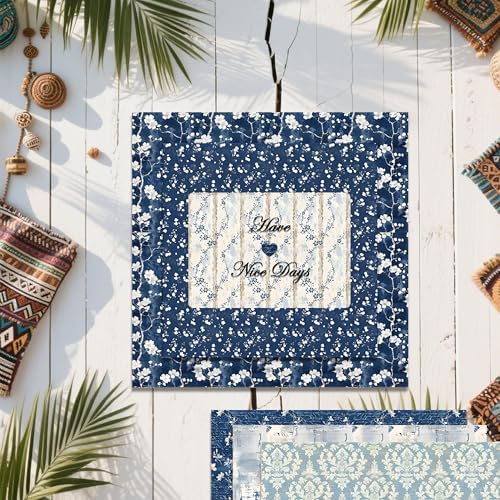 Navy Blue Vintage Floral Scrapbook Paper – 24 Sheets Double-Sided Botanical Designs with Antique Flower Textures, Acid-Free 160g Cardstock for DIY Crafts, Card Making, Scrapbook, Photo Albums