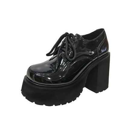 

Colisha Womens Oxfords Chunky Dress Shoe Platform Leather Shoes Casual Fashion Loafers Lace Up Black 5.5