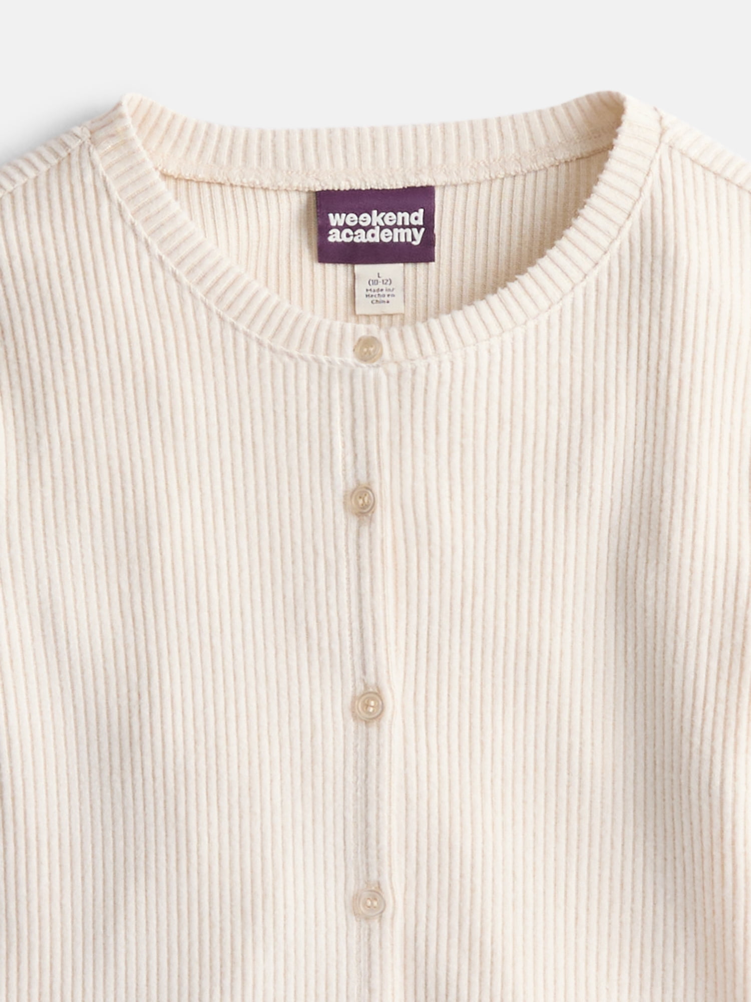 Weekend Academy Girls Ribbed Button Front Top with Long Sleeves, Sizes 4-18