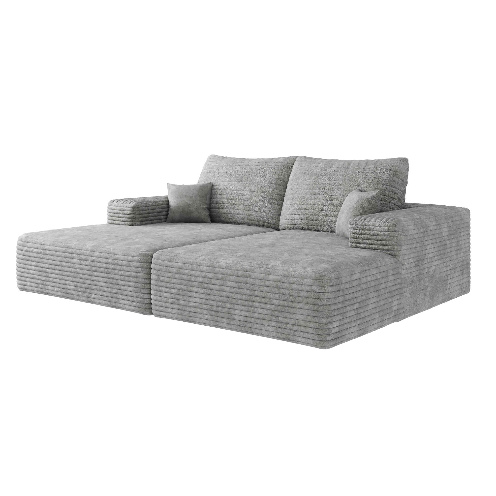 MAYEERTY 74.8" Ribbed Textured Corduroy Square Modular Floor Sofa, Oversized Deep Seat Cloud Loveseat Futon Sofa Bed, Chaise Lounger for Small Apartment Bonus Room, No Assembly Required