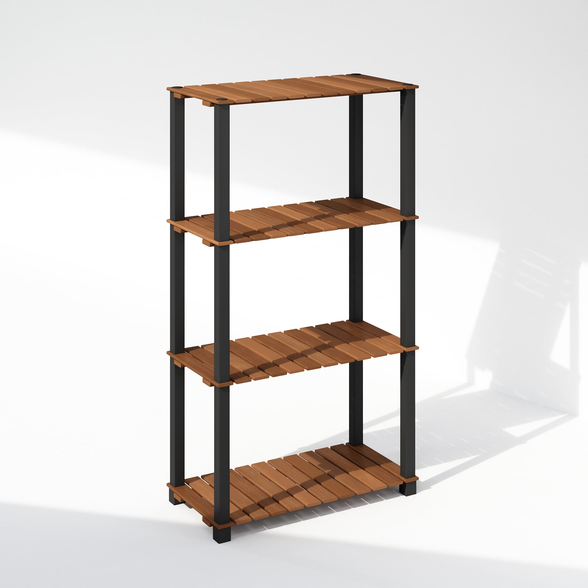 Furinno Turn-N-Tube 4-Tier Wood Slat Multipurpose Shelf Display Rack with Square Poles, Natural/Black