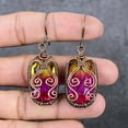 thumbnail image 2 of Natural Bi-Color Tourmaline Copper Wire Wrap Gift Jewelry Earring 2.48", 2 of 4