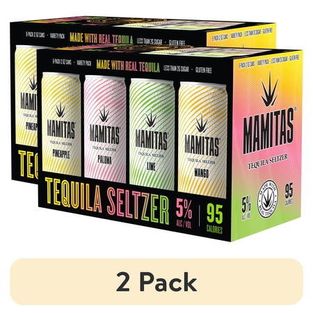 (2 pack) Mamitas Tequila Seltzer Variety Pack 5% ABV, 8/12 Can Sparkling Hard Seltzer