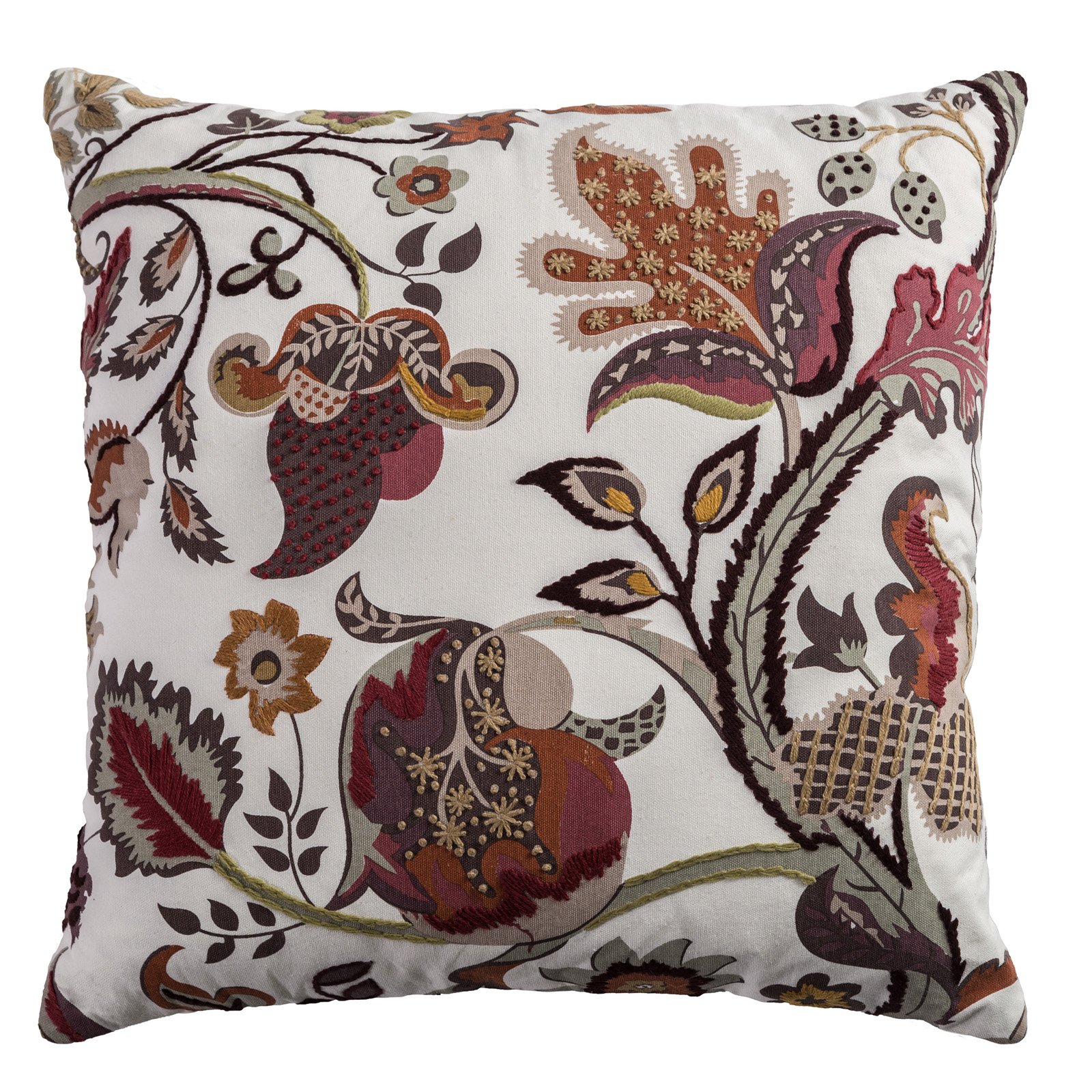 Rizzy Home Decorative Poly Filled Throw Pillow Floral 20"X20" Maroon
