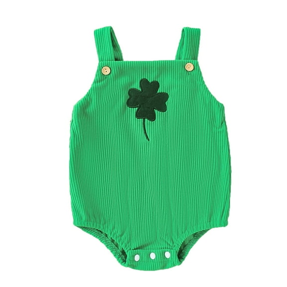 Baby Bodysuit Zipper My First St Patricks Day Baby Girl Boy Outfit Romper Backless Sleeveless Corduroy Overalls Jumpsuit Green, 0-3 Months