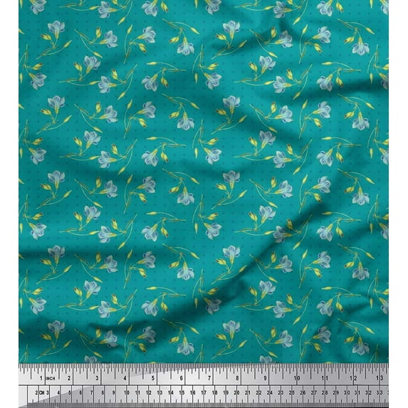 Soimoi Green Cotton Poplin Fabric Dot & Freesia Floral Decor Fabric Printed Yard 42 Inch Wide
