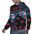 thumbnail image 6 of Uemuo Cosmic Red Sparkle Dice Pattern Men's Hoodie - Casual Pullover Hoodie with Kangaroo Pocket, Stylish Hooded Sweatshirt for Everyday Wear-Large, 6 of 7