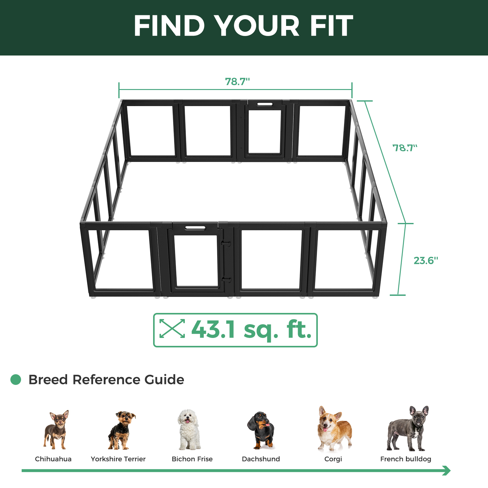 FXW AuraSpace Acrylic Indoor Dog Playpen for Puppies and Small Dogs, 24 Inch, 16 Panels, Black