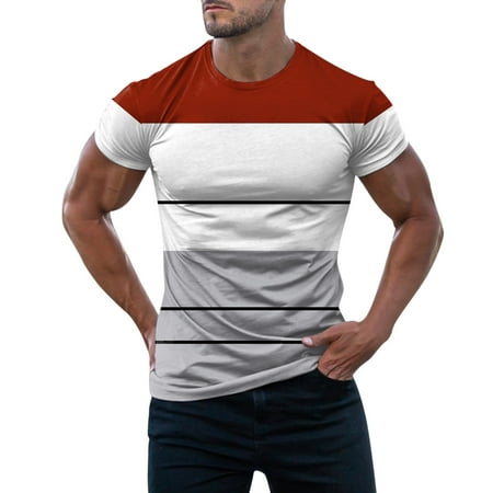 

Pianpianzi Stripe Spandex Scrub Shirts Stretchy Scrub Top Mens Fashion T Shirt Short Sleeve Crewneck Muscle Workout Athletic Shirt Cotton Tee Shirt Top