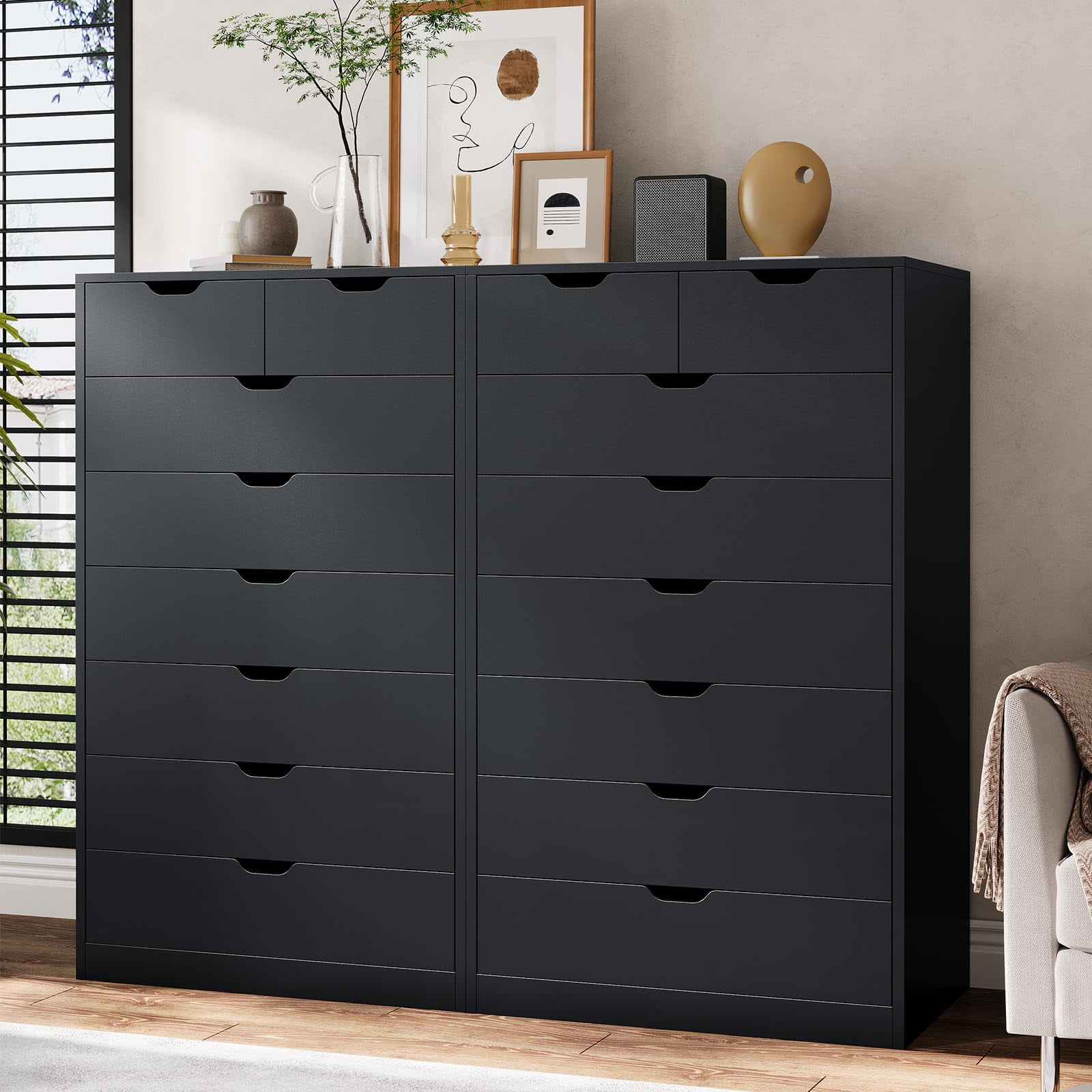 Toogaho Tall 8 Drawer Dresser, Modern Chest of Drawers for Bedroom,Closet Dressers with Drawers for Living Room Entryway,Black Vertical 8 Drawer Dresser