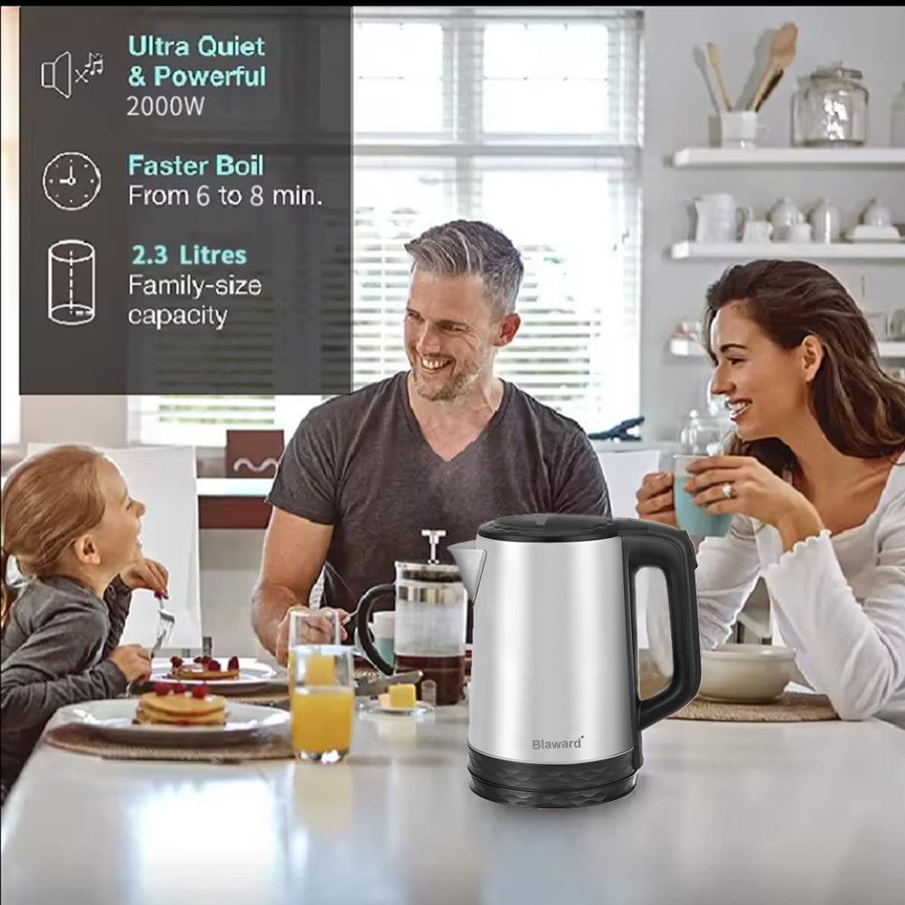 Fast Boiling Electric Kettle 2.3L Hot Water Boiler - 1500W Tea kettle with Wide Opening and Led Indicator, Auto Shut-Off and Boil-Dry Protection,Stainless steel