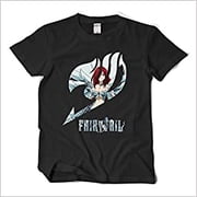 Erza Scarlet Fairy Tail T-shirt Black Fashion Cosplay Happy Yohe (S) Apparel
