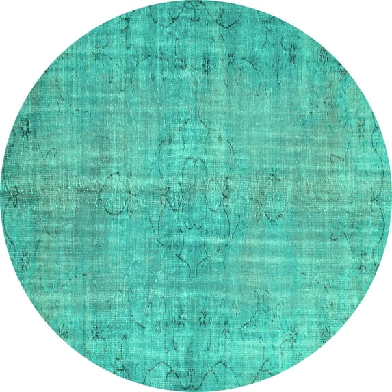 Ahgly Company Machine Washable Indoor Round Abstract Turquoise Blue Contemporary Area Rugs, 6' Round