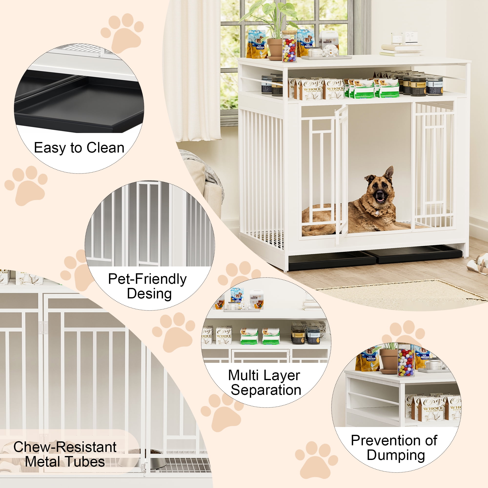 Aukfa 43.3" Dog Crate Furniture for Large Dogs,Wooden Dog Crate with Divider,White