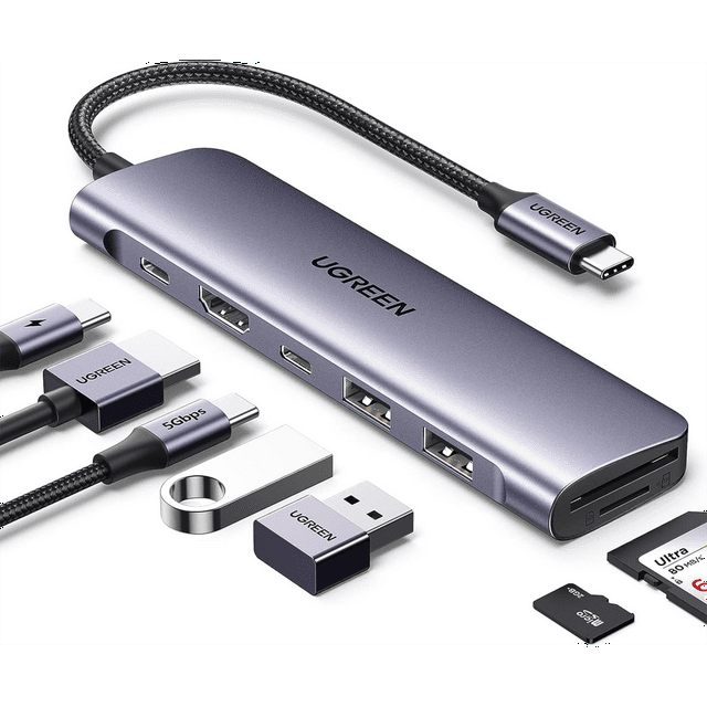 HUB USB-C Docking Revodok 7 en 1 2 USB-A 3.0 1 USB-C 3.0 (5Gbps) 1 USB-C PD Carga 100W HDMI 4K Lector Tarjetas SD + Micro SD