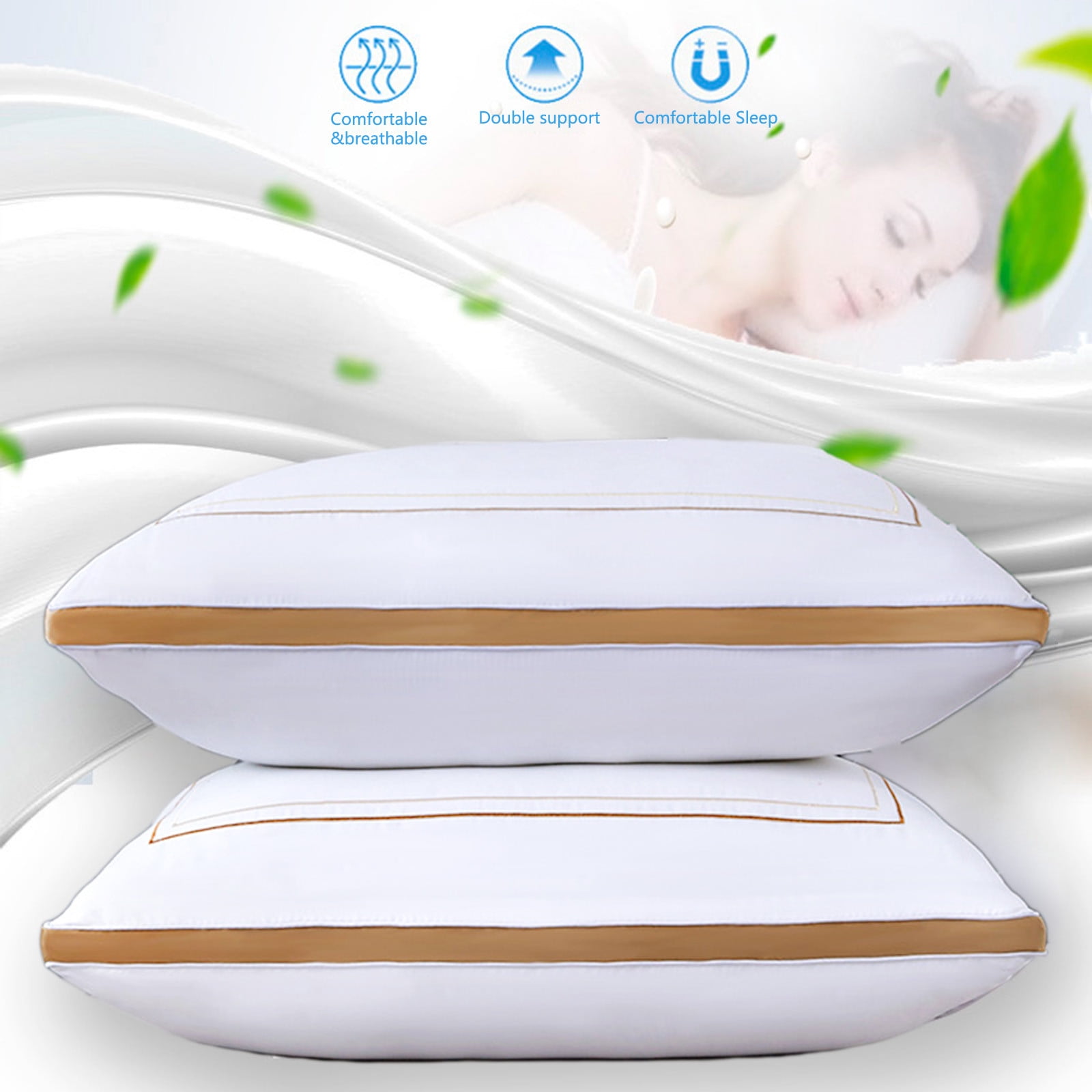 Nkmbld Memory Foam Pillows Hotel Quality Cool Type Suitable for Supine or Side Sleepers High Elasticity Pillow Inserts, Queen Size, Gold